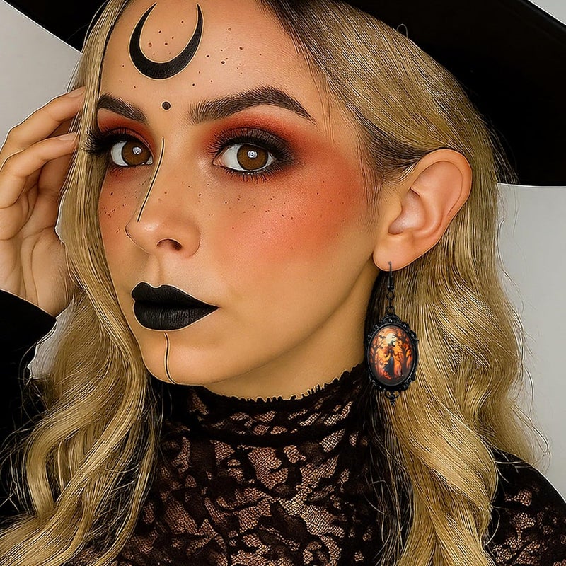 DAYANEY Halloween Earrings for Women as Goth Accessories, Gothic Witch Earring Vintage Costume Jewelry for Halloween Outfits, Devil Vampire Red Rose Earrings Raven Jewelry as Goth Gifts for Women - Image 2